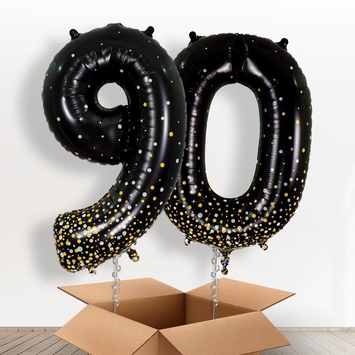 Black and Gold 90 Balloons in a Box - Giant Numbers | Small Indoor Plants