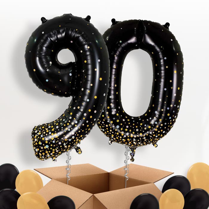 Black and Gold 90 Balloons in a Box - Package | Small Indoor Plants