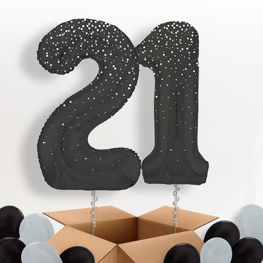 Black and Silver Dots 21 Balloons in a Box - Package | Small Indoor Plants