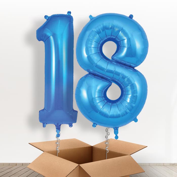 Blue 18 Balloons in a Box - Giant Numbers | Small Indoor Plants