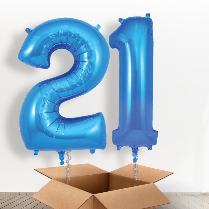 Blue 21 Balloons in a Box - Giant Numbers | Small Indoor Plants