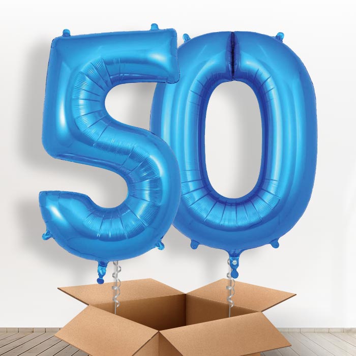 Blue 50 Balloons in a Box - Giant Numbers | Small Indoor Plants