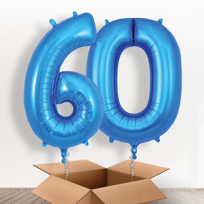 Blue 60 Balloons in a Box - Giant Numbers | Small Indoor Plants
