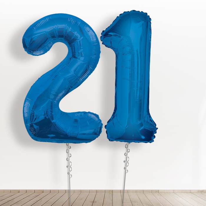 Big Blue 21st Birthday Balloons Delivered in a Box - Giant Numbers | Small Indoor Plants