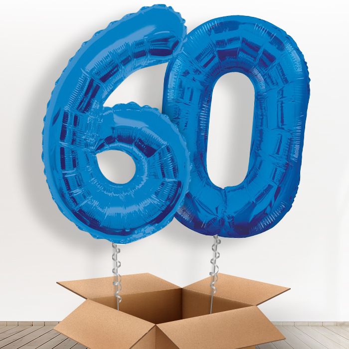 Blue Giant Numbers 60th Birthday Balloon in a Box Gift - Package | Small Indoor Plants