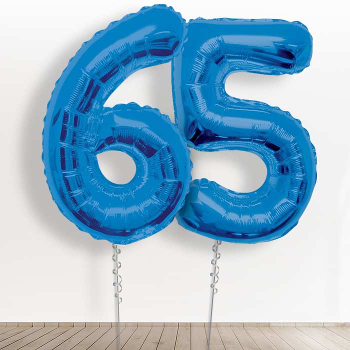 65th Birthday Balloons Delivered in a Box - Blue - Giant Numbers | Small Indoor Plants