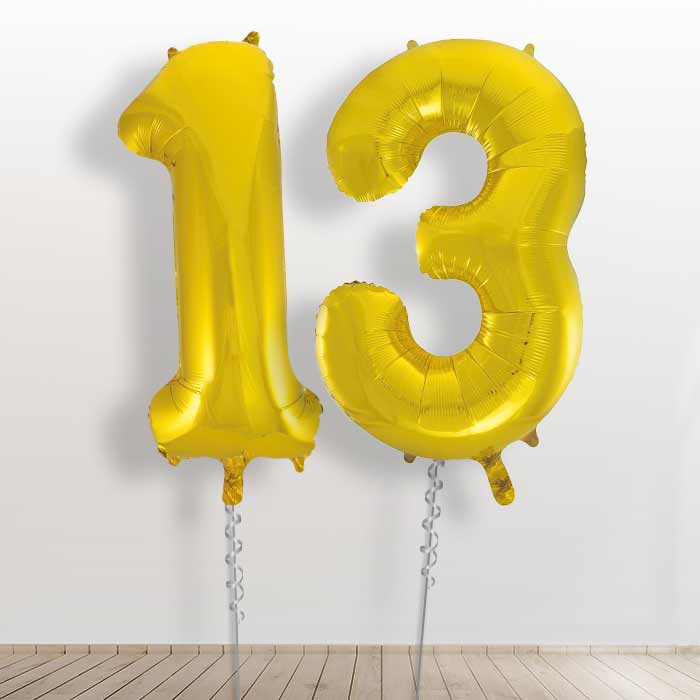 13 Birthday Balloons in a Box - Gold Numbers - Giant Numbers | Small Indoor Plants