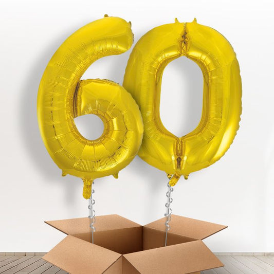 Gold Giant Numbers 60th Birthday Balloon in a Box Gift - Package | Small Indoor Plants
