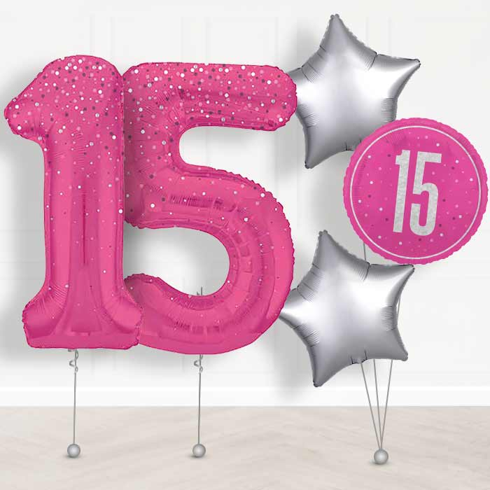 Hot Pink Dots 15th Birthday Balloon in a Box