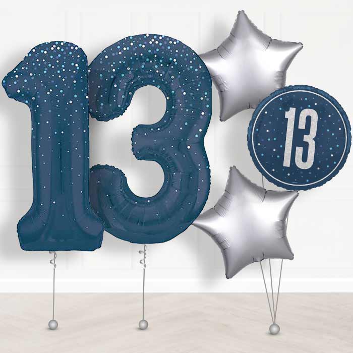 Navy Blue Dots 13th Birthday Balloon in a Box - Giant Numbers and 3 Balloons | Small Indoor Plants