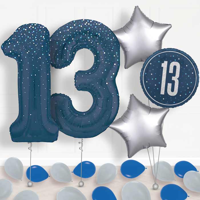 Navy Blue Dots 13th Birthday Balloon in a Box - Package | Small Indoor Plants
