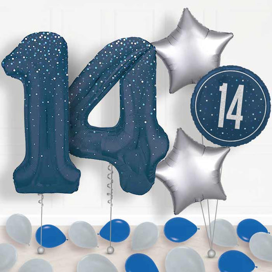 Navy Blue Dots 14th Birthday Balloon in a Box - Package | Small Indoor Plants