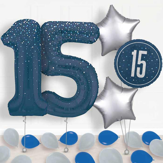 Navy Blue Dots 15th Birthday Balloon in a Box - Package | Small Indoor Plants