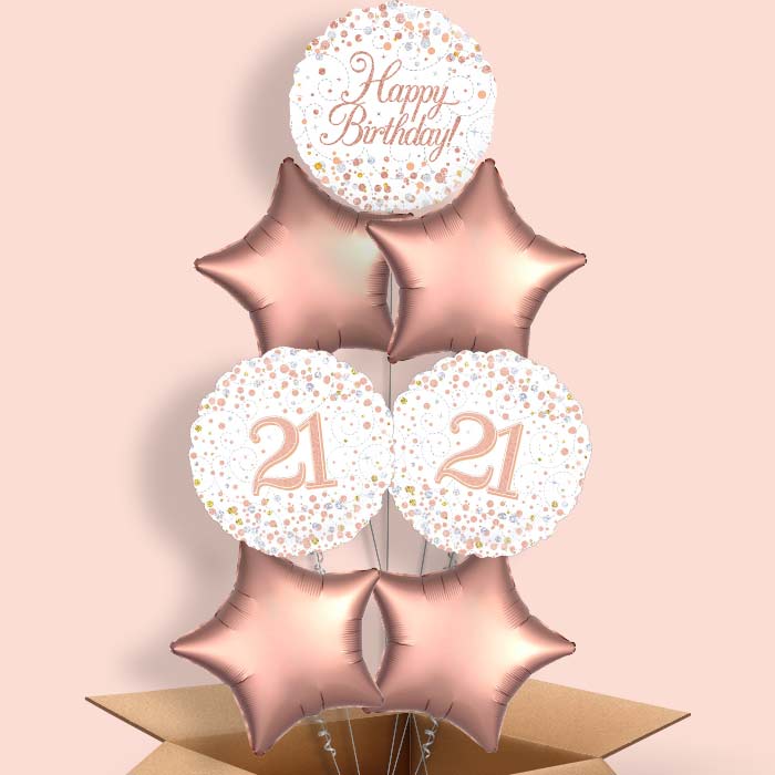 Rose Gold and White 21st Birthday Balloon in a Box - 7 Balloon | Small Indoor Plants