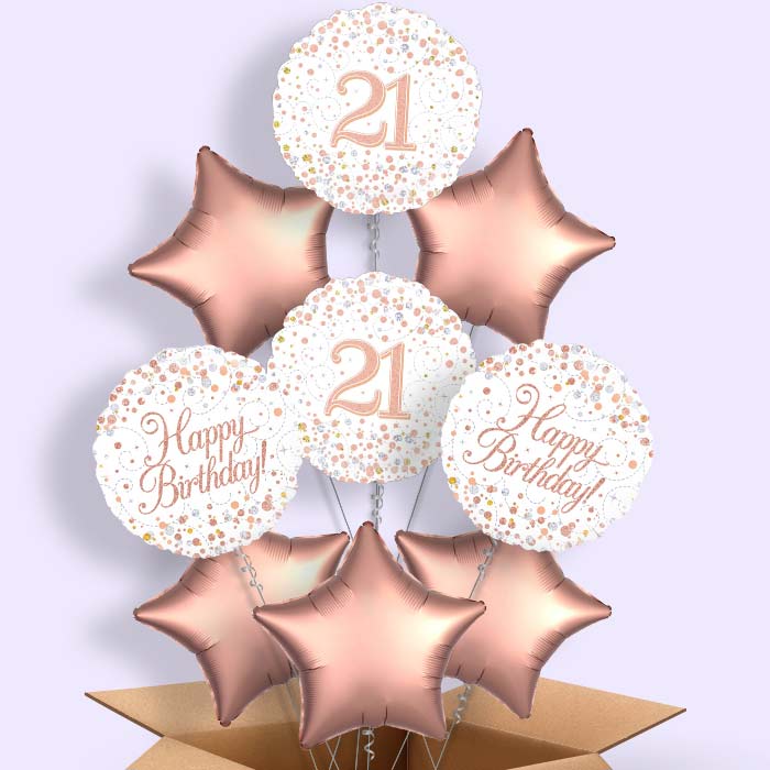 Rose Gold and White 21st Birthday Balloon in a Box - 9 Balloon | Small Indoor Plants