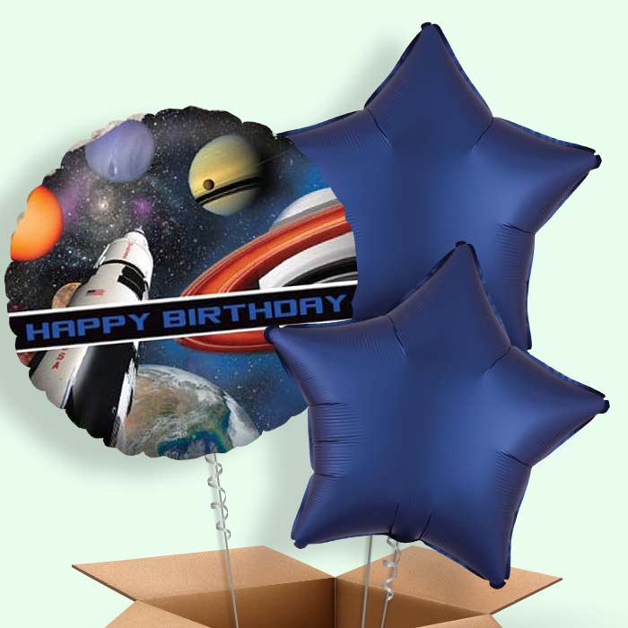 Space Themed Birthday Helium Balloons in a Box - 3 Balloon | Small Indoor Plants