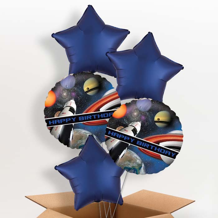 Space Themed Birthday Helium Balloons in a Box - 5 Balloon | Small Indoor Plants