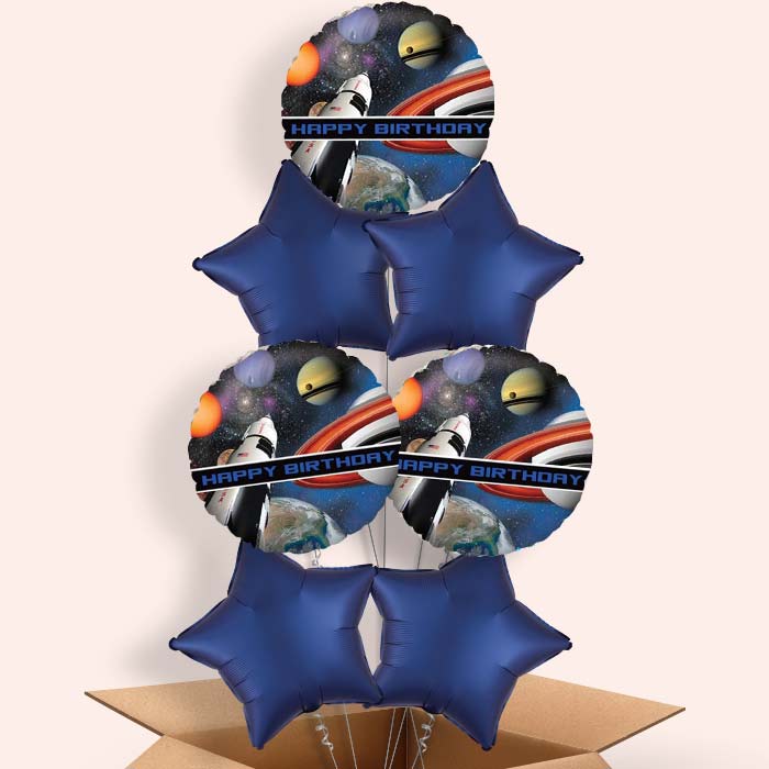 Space Themed Birthday Helium Balloons in a Box - 7 Balloon | Small Indoor Plants