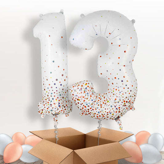 Rose Gold and White 13 Balloons in a Box - Package | Small Indoor Plants
