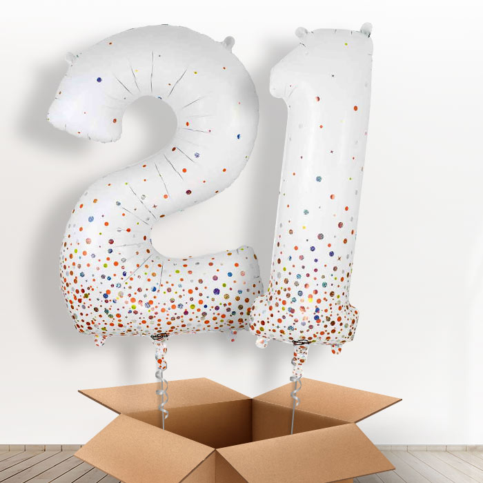 Rose Gold and White 21 Balloons in a Box - Giant Numbers | Small Indoor Plants