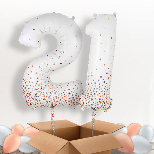 Rose Gold and White 21 Balloons in a Box - Package | Small Indoor Plants