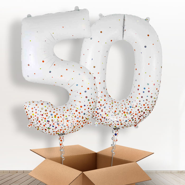 Rose Gold and White 50 Balloons in a Box - Giant Numbers | Small Indoor Plants