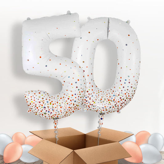 Rose Gold and White 50 Balloons in a Box - Package | Small Indoor Plants