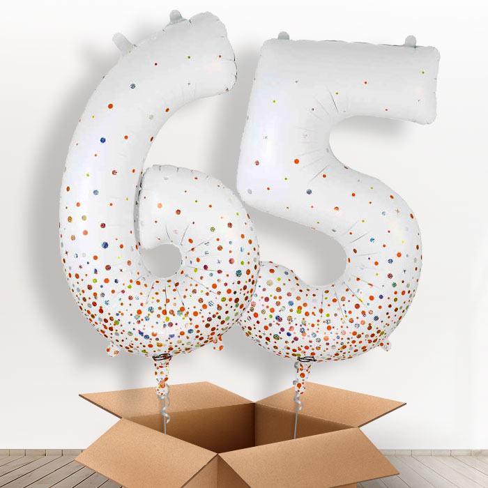 Rose Gold and White 65 Balloons in a Box - Giant Numbers | Small Indoor Plants