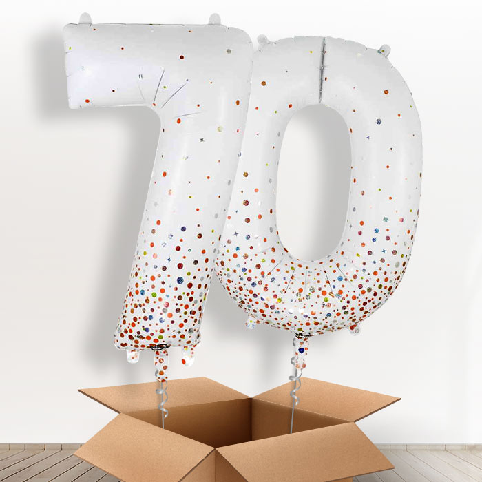 Rose Gold and White 70 Balloons in a Box - Giant Numbers | Small Indoor Plants