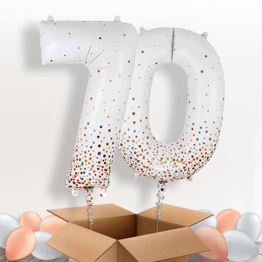 Rose Gold and White 70 Balloons in a Box - Package | Small Indoor Plants