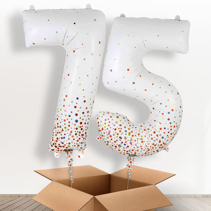 Rose Gold and White 75 Balloons in a Box - Giant Numbers | Small Indoor Plants