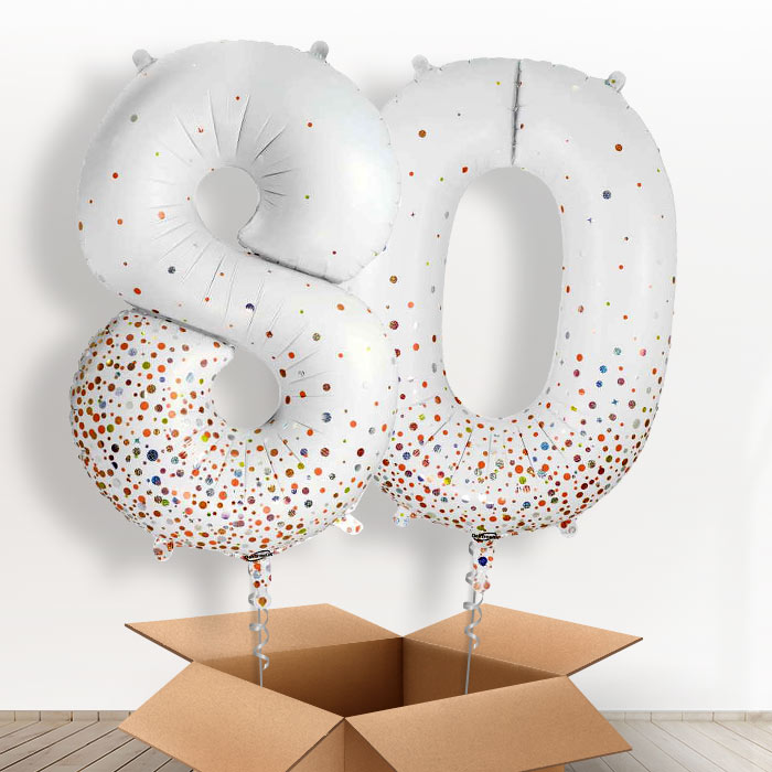 Rose Gold and White 80 Balloons in a Box - Giant Numbers | Small Indoor Plants
