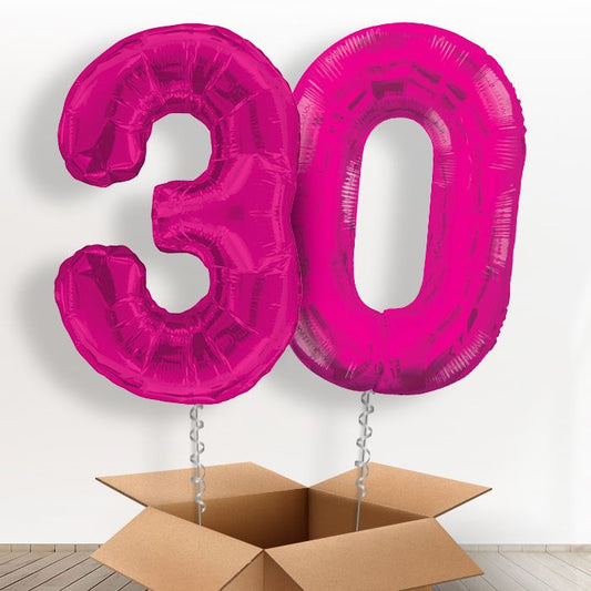 Pink Giant Numbers 30th Birthday Balloon in a Box Gift - Package | Small Indoor Plants