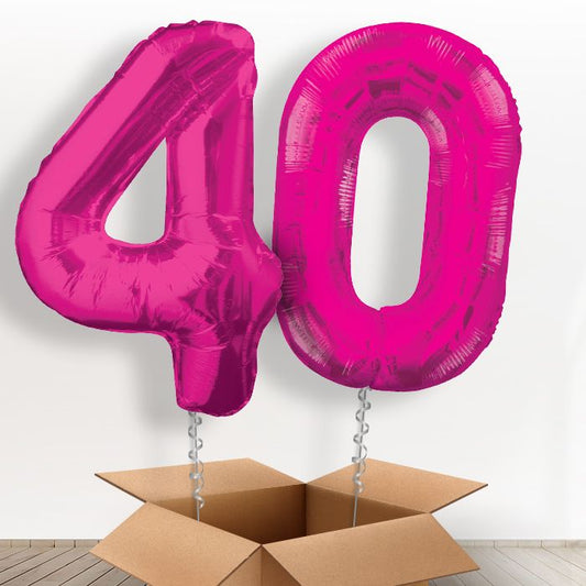 Pink Giant Numbers 40th Birthday Balloon in a Box Gift - Package | Small Indoor Plants