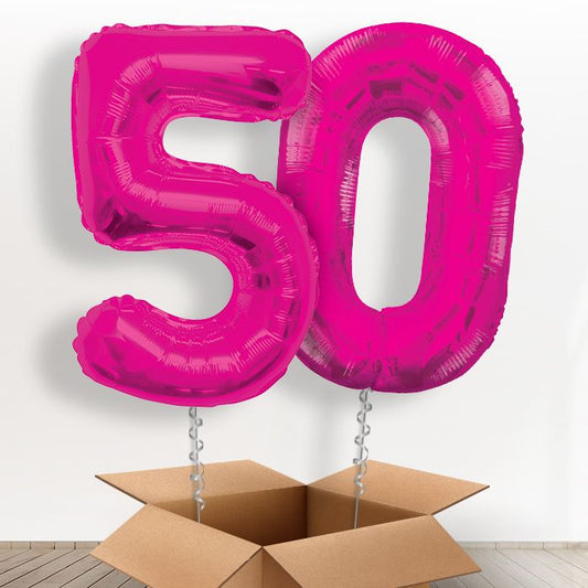 Pink Giant Numbers 50th Birthday Balloon in a Box Gift - Package | Small Indoor Plants