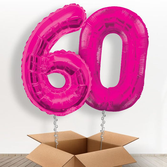 Pink Giant Numbers 60th Birthday Balloon in a Box Gift - Package | Small Indoor Plants
