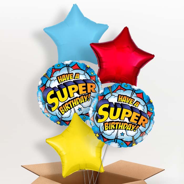 Superhero Birthday Balloons in a Box - 5 Balloon | Small Indoor Plants