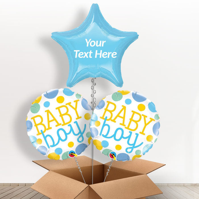 Personalised Baby Boy Balloon Delivery - Balloon Trio | Small Indoor Plants