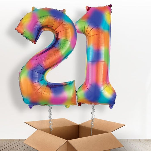 Rainbow Number Balloons 21 Birthday in a Box - Package | Small Indoor Plants