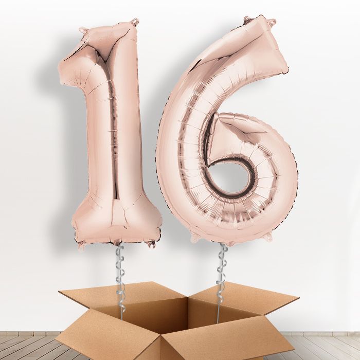 Rose Gold Giant Numbers 16th Birthday Balloon in a Box Gift