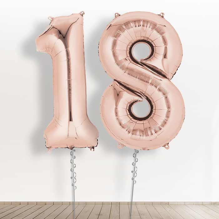 Rose Gold 18 Helium Balloons in a Box - Giant Numbers | Small Indoor Plants
