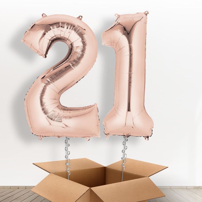 Rose Gold Giant Numbers 21st Birthday Balloon in a Box Gift