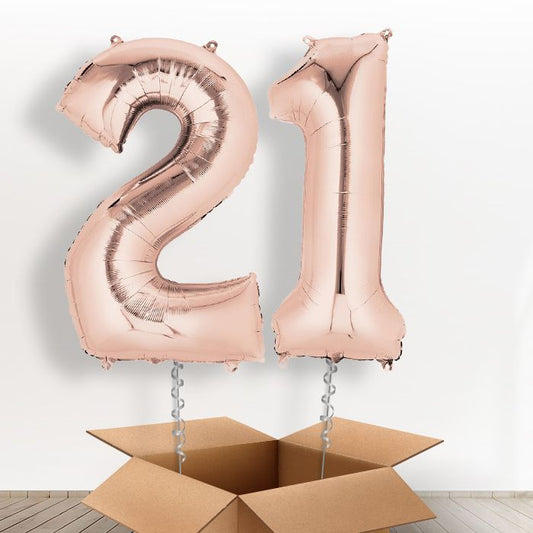 Rose Gold Giant Numbers 21st Birthday Balloon in a Box Gift - Package | Small Indoor Plants