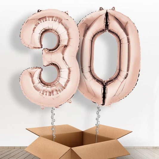 Rose Gold Giant Numbers 30th Birthday Balloon in a Box Gift - Package | Small Indoor Plants