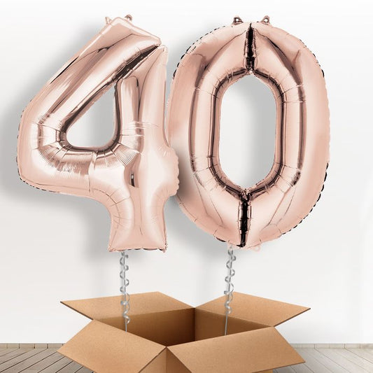 Rose Gold Giant Numbers 40th Birthday Balloon in a Box Gift - Package | Small Indoor Plants