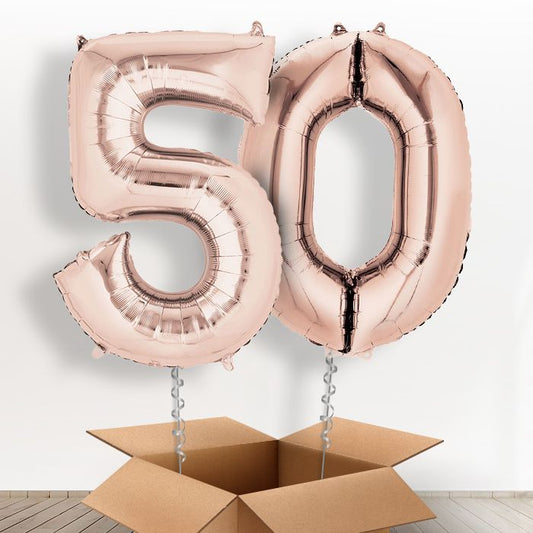 Rose Gold Giant Numbers 50th Birthday Balloon in a Box Gift - Package | Small Indoor Plants