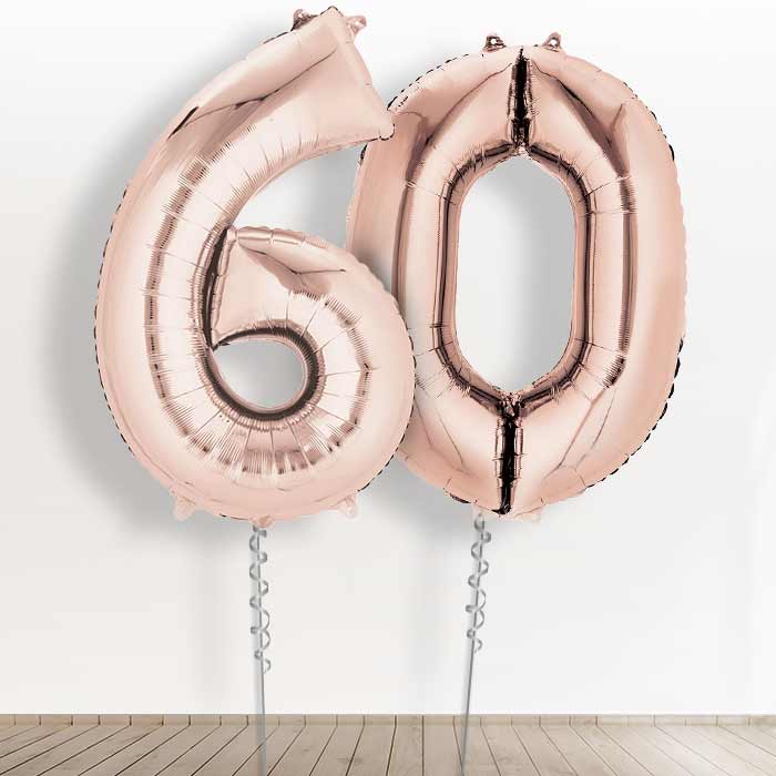Rose Gold Giant Numbers 60th Birthday Balloon in a Box Gift - Giant Numbers | Small Indoor Plants
