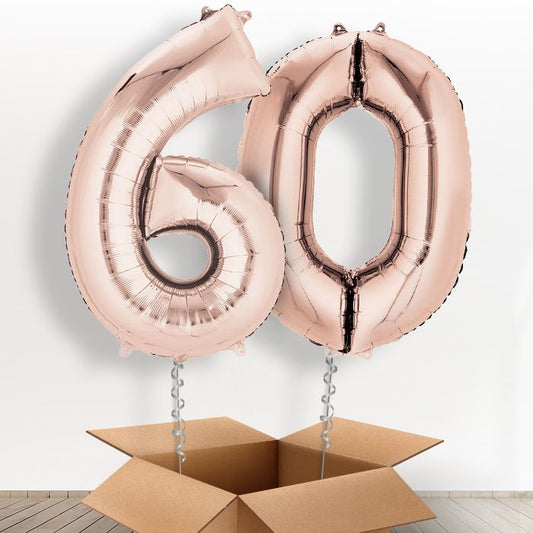Rose Gold Giant Numbers 60th Birthday Balloon in a Box Gift - Package | Small Indoor Plants