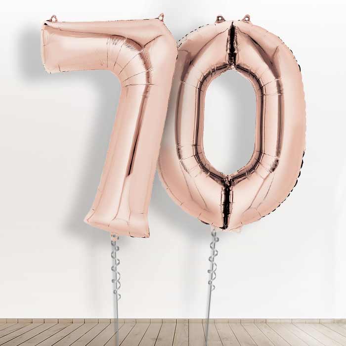 Rose Gold Giant Numbers 70th Birthday Balloon in a Box Gift