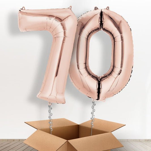 Rose Gold Giant Numbers 70th Birthday Balloon in a Box Gift - Package | Small Indoor Plants